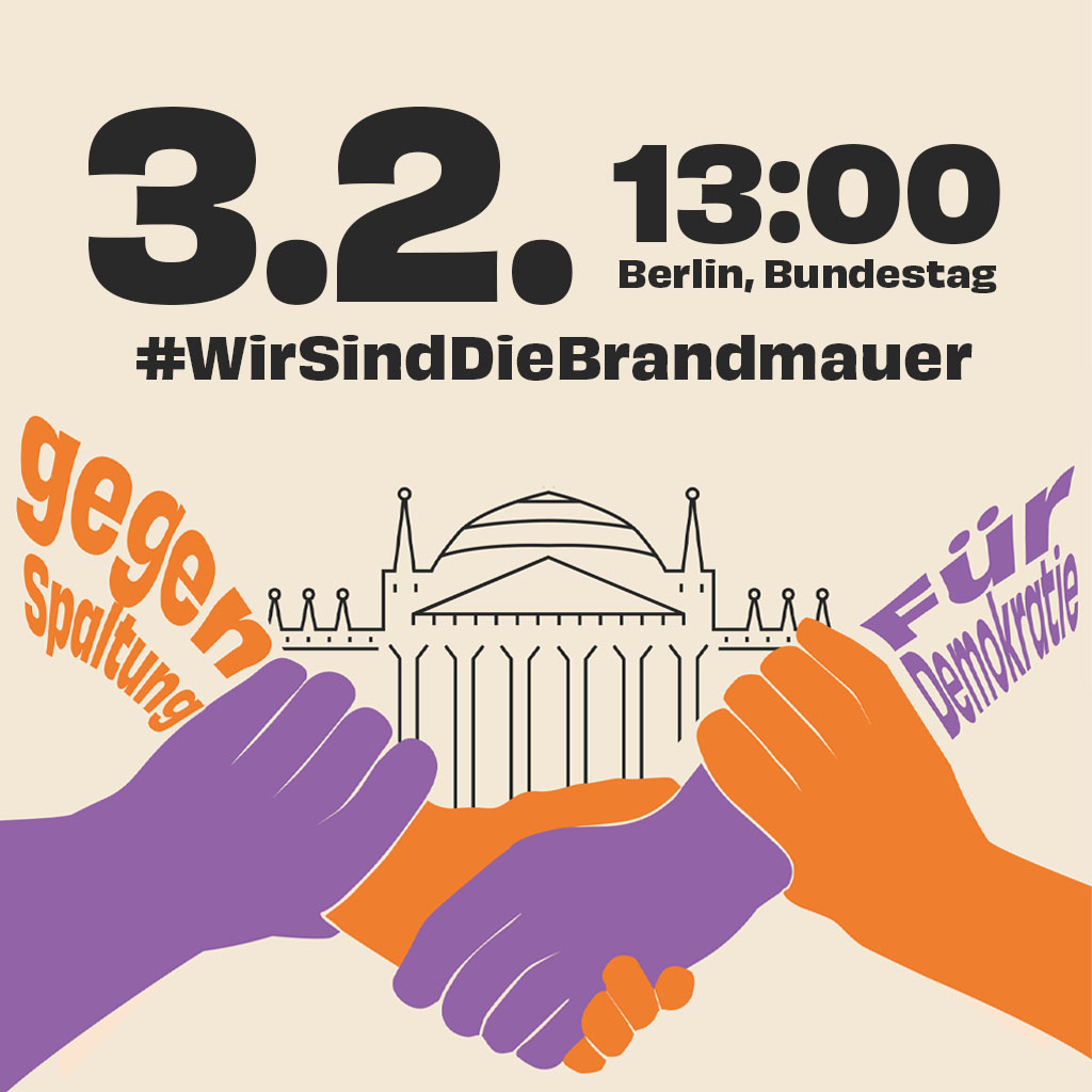 Logo des Bündnissed Hand in Hand für die Demo am 3.2.24  in Berlin